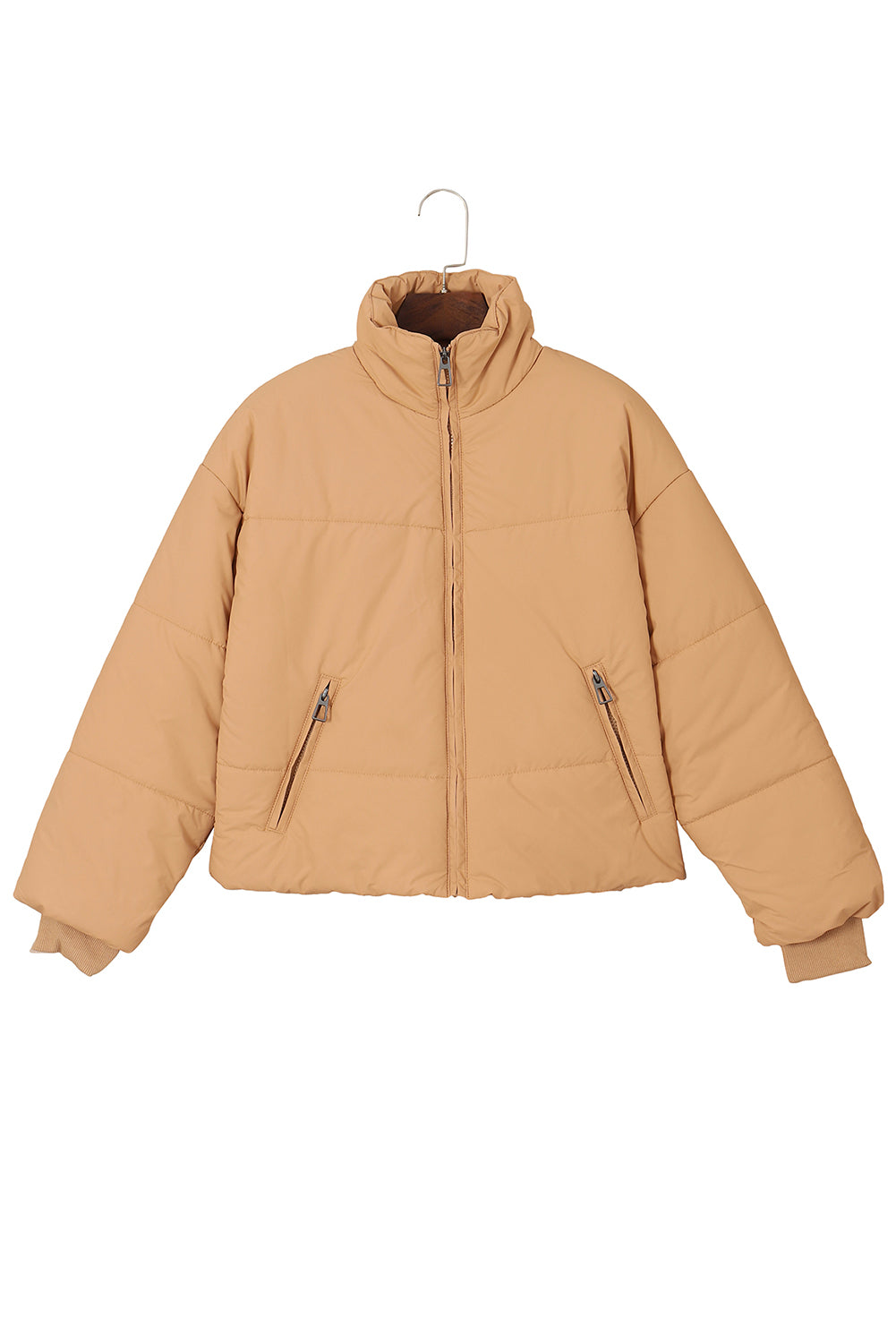 Moss Green Solid Zip Up Pocketed Puffer Coat