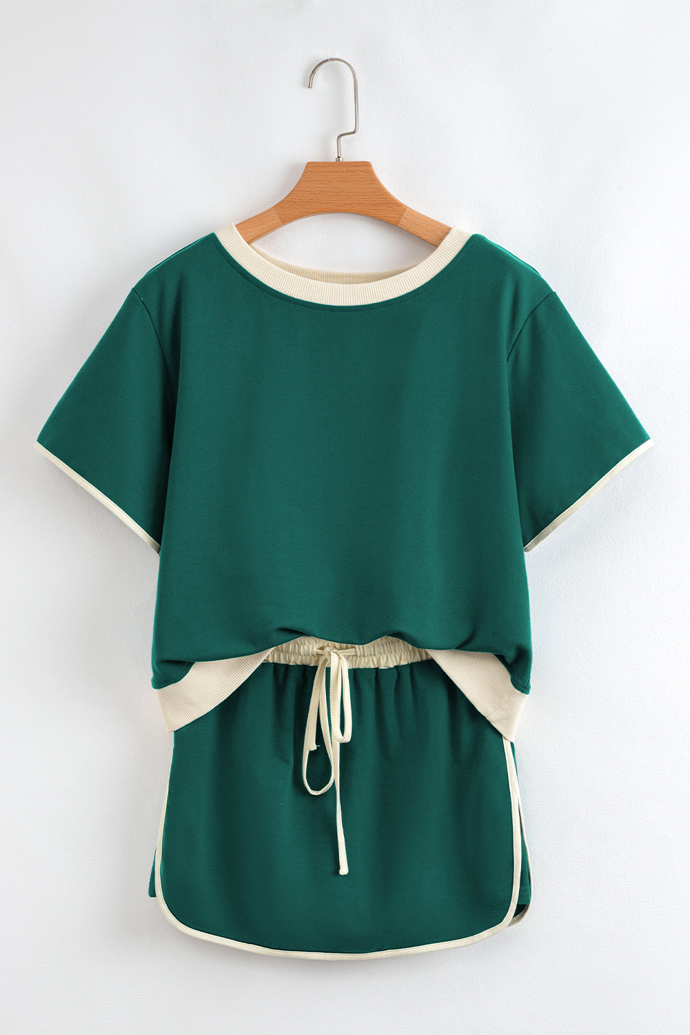 Turquoise Colorblock Edge Drop Shoulder T Shirt and Skort Set