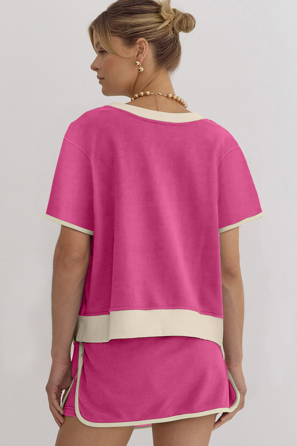 Turquoise Colorblock Edge Drop Shoulder T Shirt and Skort Set