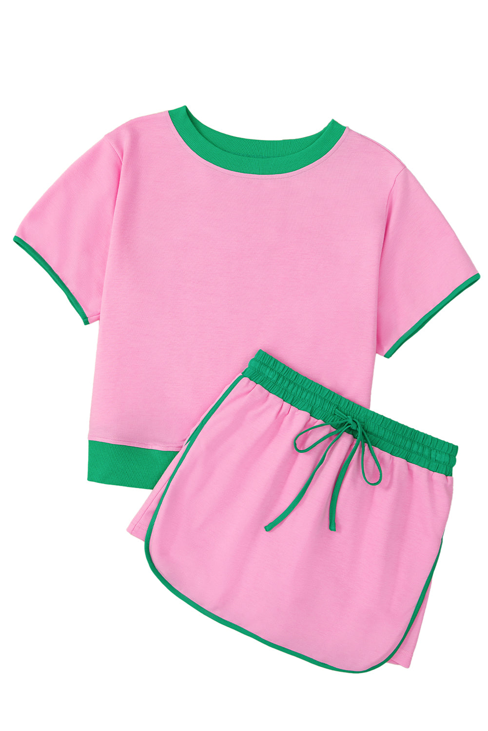 Turquoise Colorblock Edge Drop Shoulder T Shirt and Skort Set