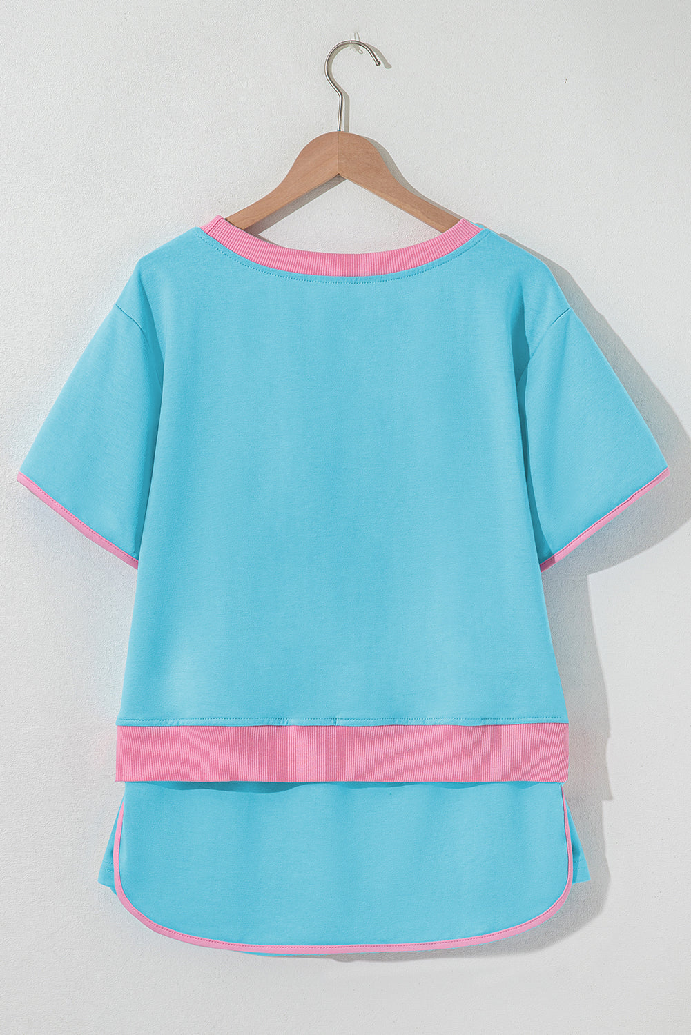 Turquoise Colorblock Edge Drop Shoulder T Shirt and Skort Set