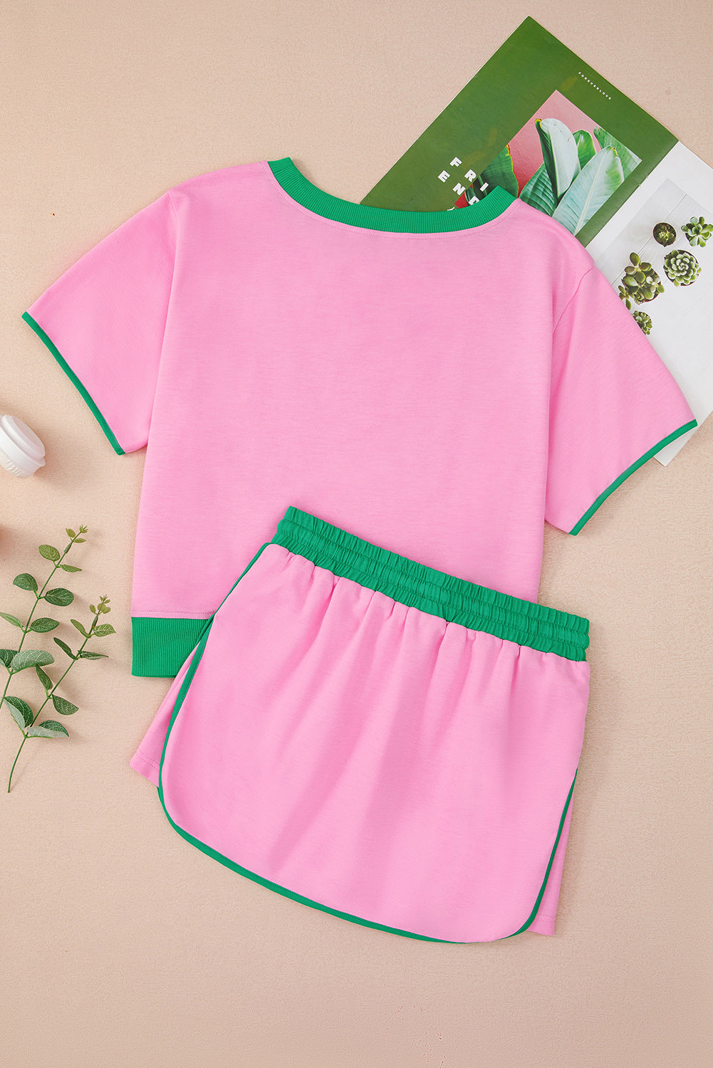 Turquoise Colorblock Edge Drop Shoulder T Shirt and Skort Set