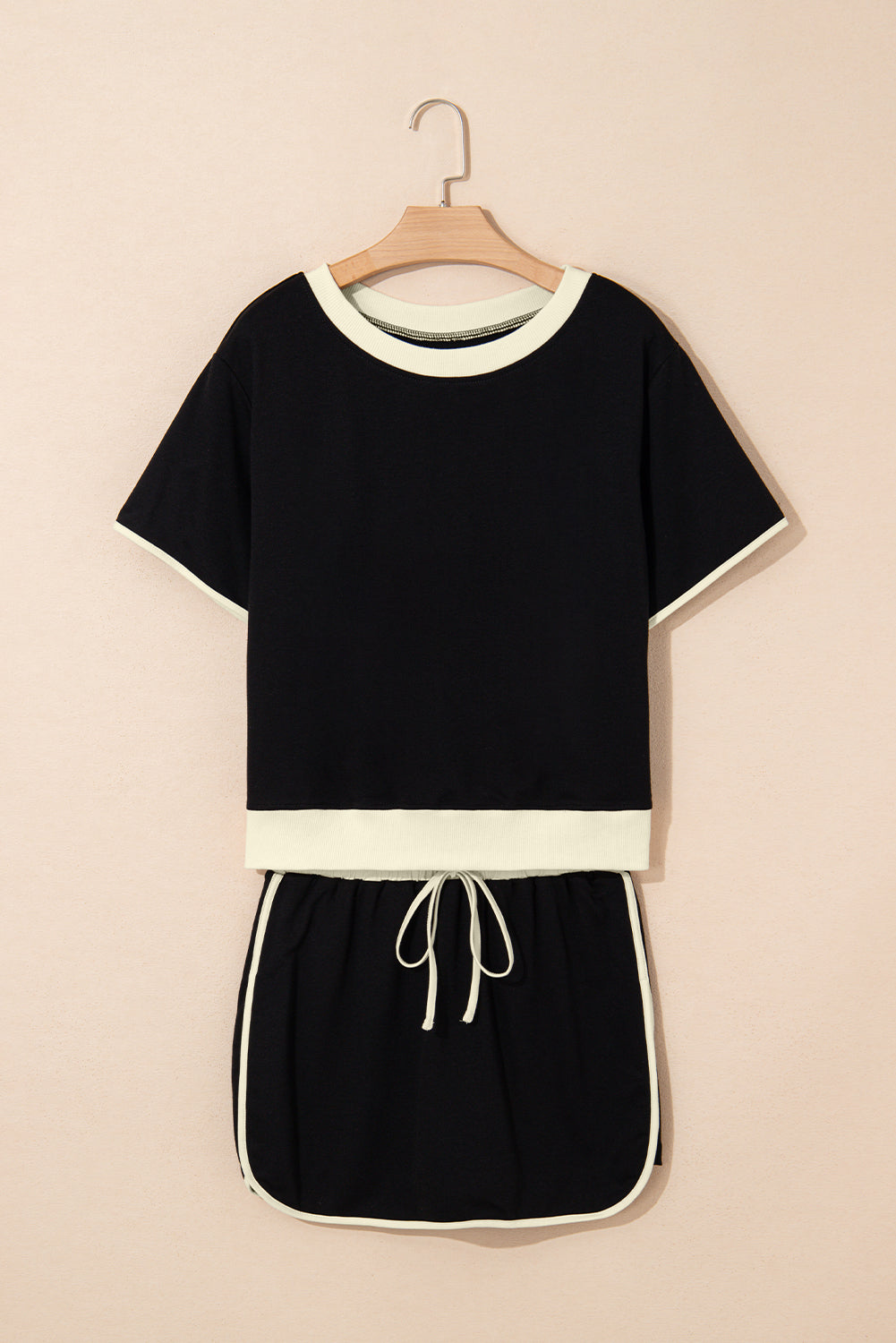 Turquoise Colorblock Edge Drop Shoulder T Shirt and Skort Set