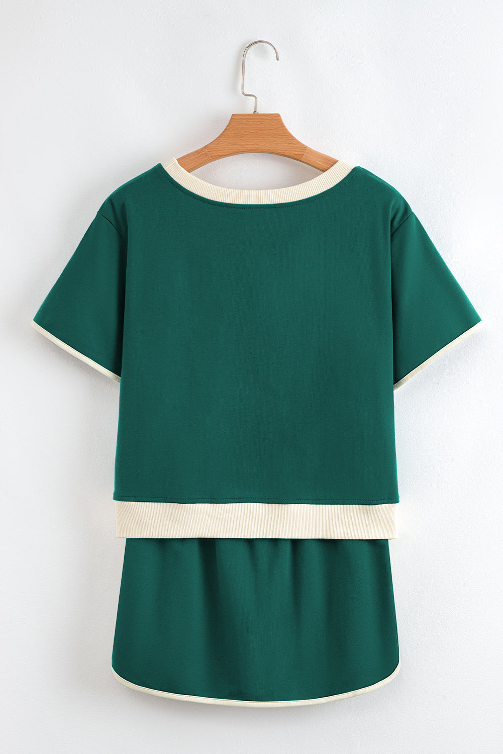 Turquoise Colorblock Edge Drop Shoulder T Shirt and Skort Set