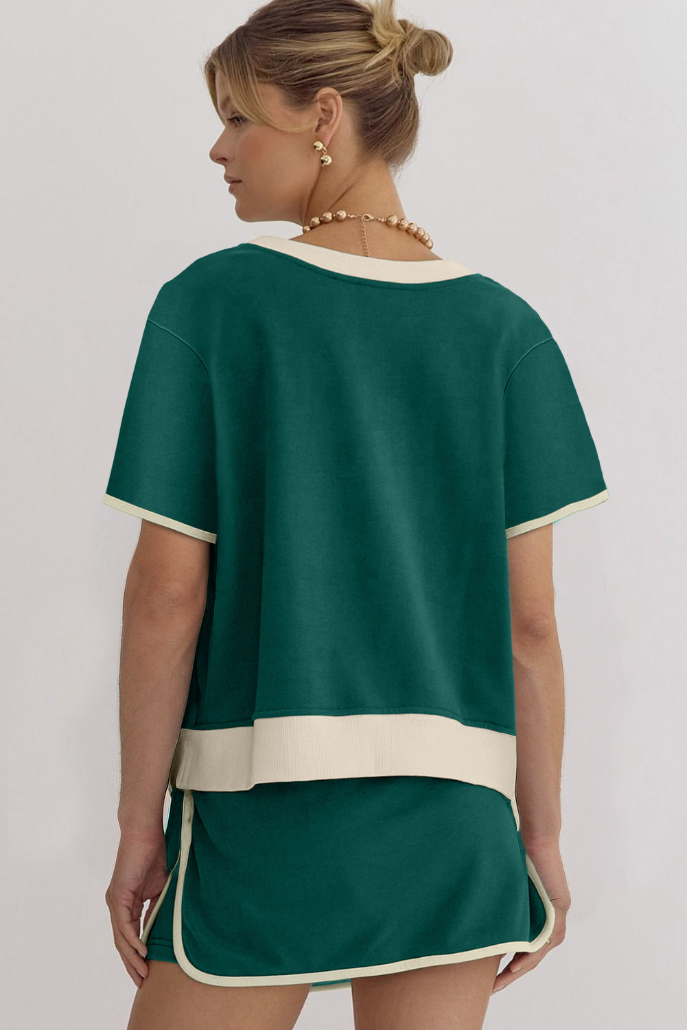 Turquoise Colorblock Edge Drop Shoulder T Shirt and Skort Set