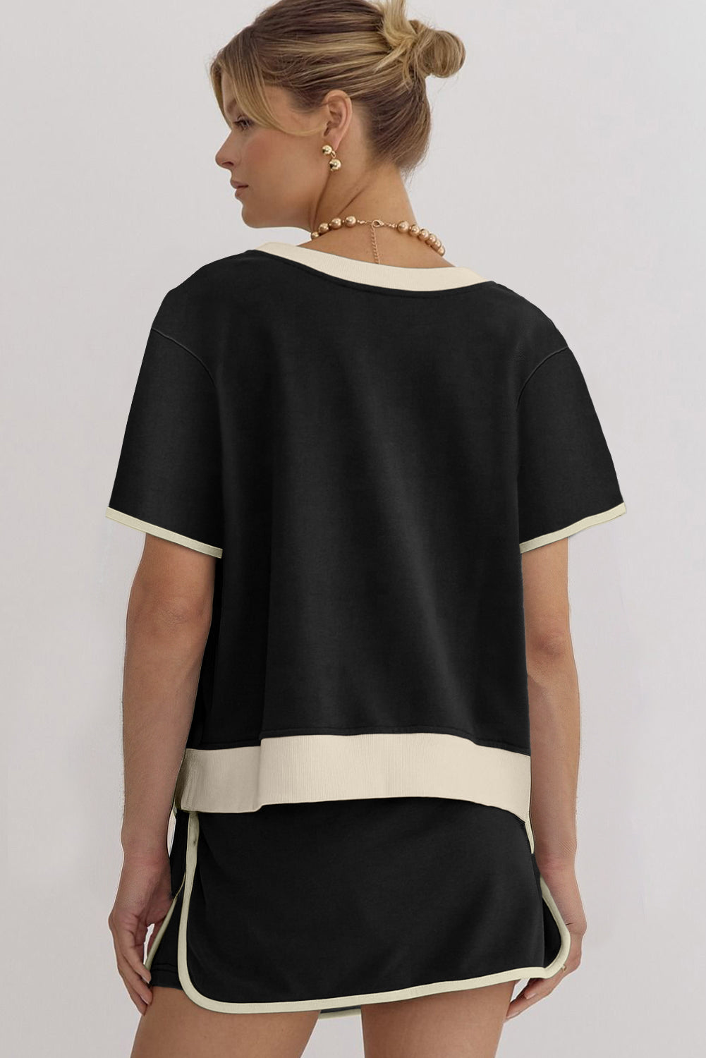 Turquoise Colorblock Edge Drop Shoulder T Shirt and Skort Set