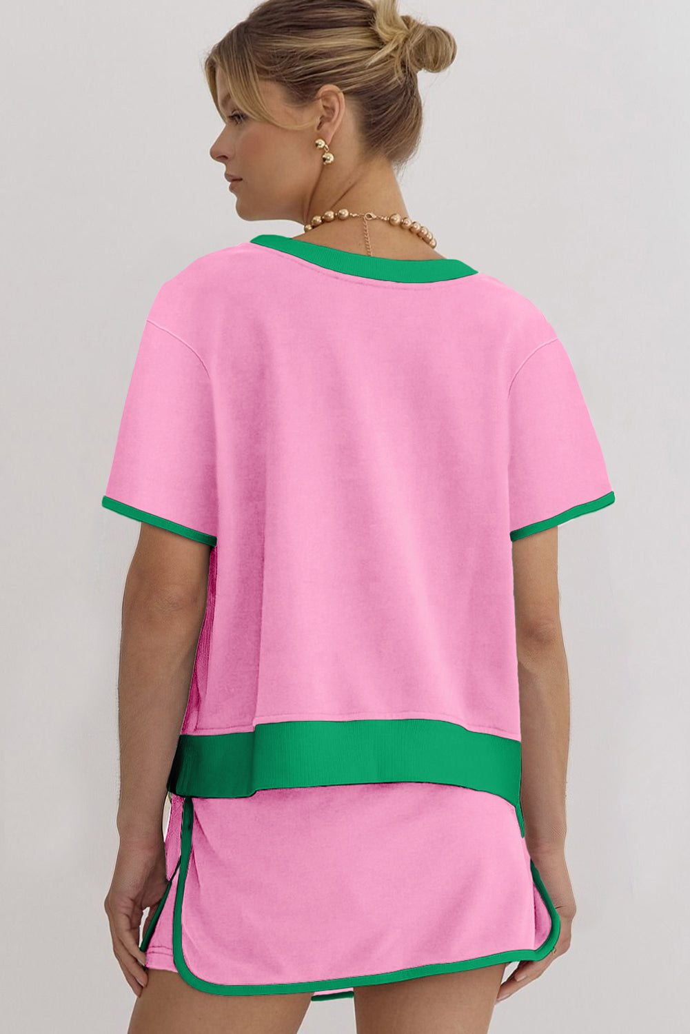 Turquoise Colorblock Edge Drop Shoulder T Shirt and Skort Set